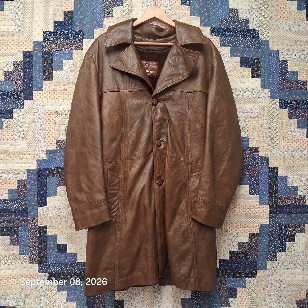 True Vintage Grais Cabretta Angel Leather Coat Men Large Brown Removable Lining